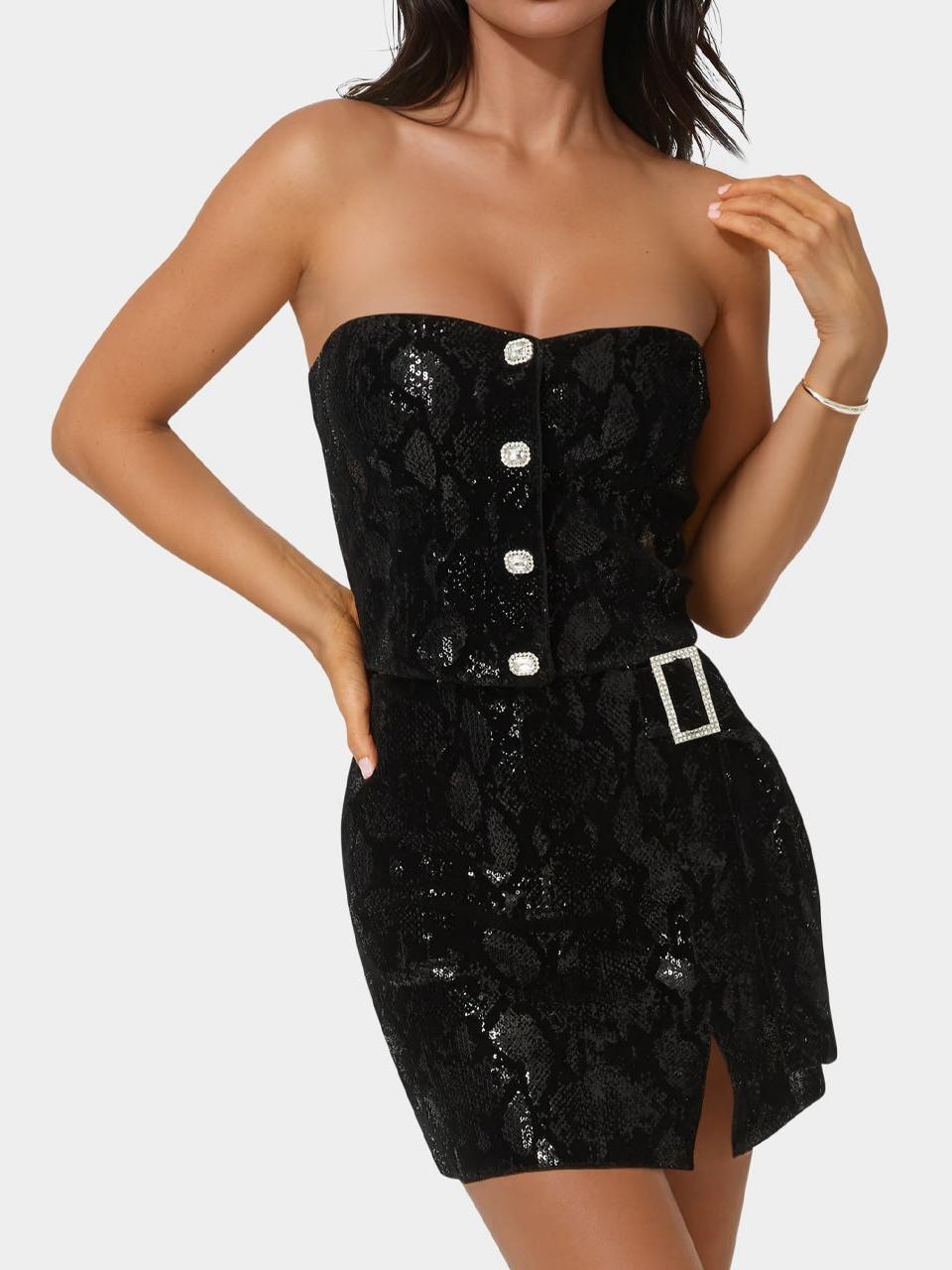 Sequin Embellished Corset & Mini Skirt