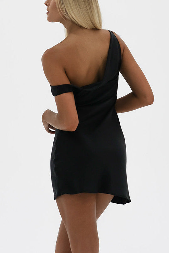 Monika Asymmetric Satin Mini Dress