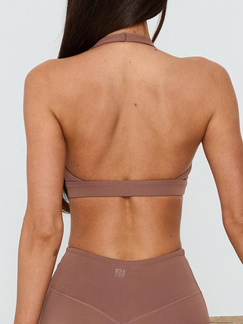 In Motion Active Plunge Halter Crop Top Clay