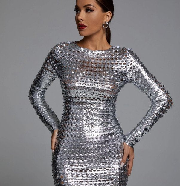 Jojo Cutout Mini Bodycon Dress - Silver