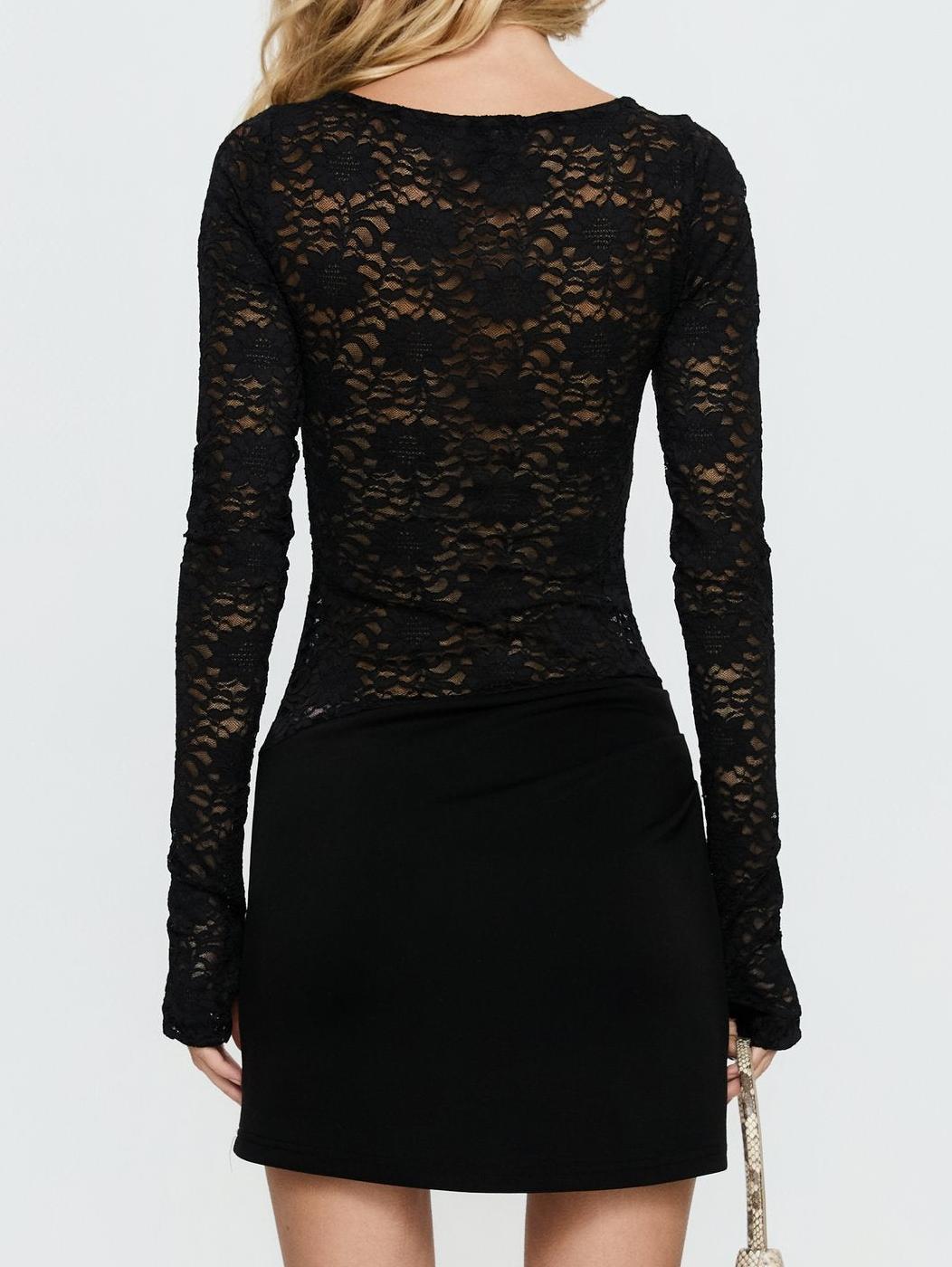 Savanha Lace Cut Out Mini Dress Black