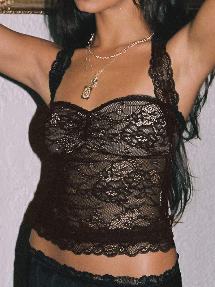 Fantasize Lace Halter Top Black