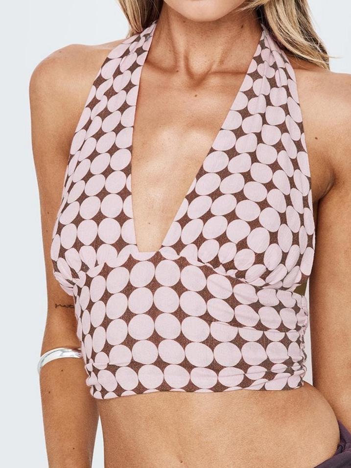 Natisha Halter Wrap Top Pink Geo