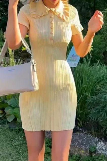 Office Elegance Collared Knitted Dress