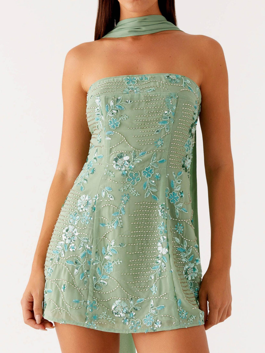 Kiesha Strapless Scarf Mini Dress