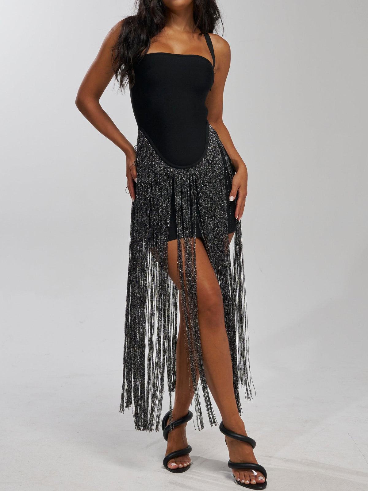 Black Fringe Corset Mini Dress