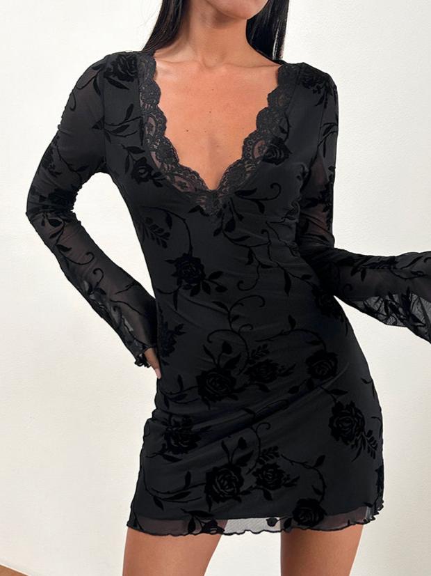 Sriti Mini Dress in Rose Flock Black