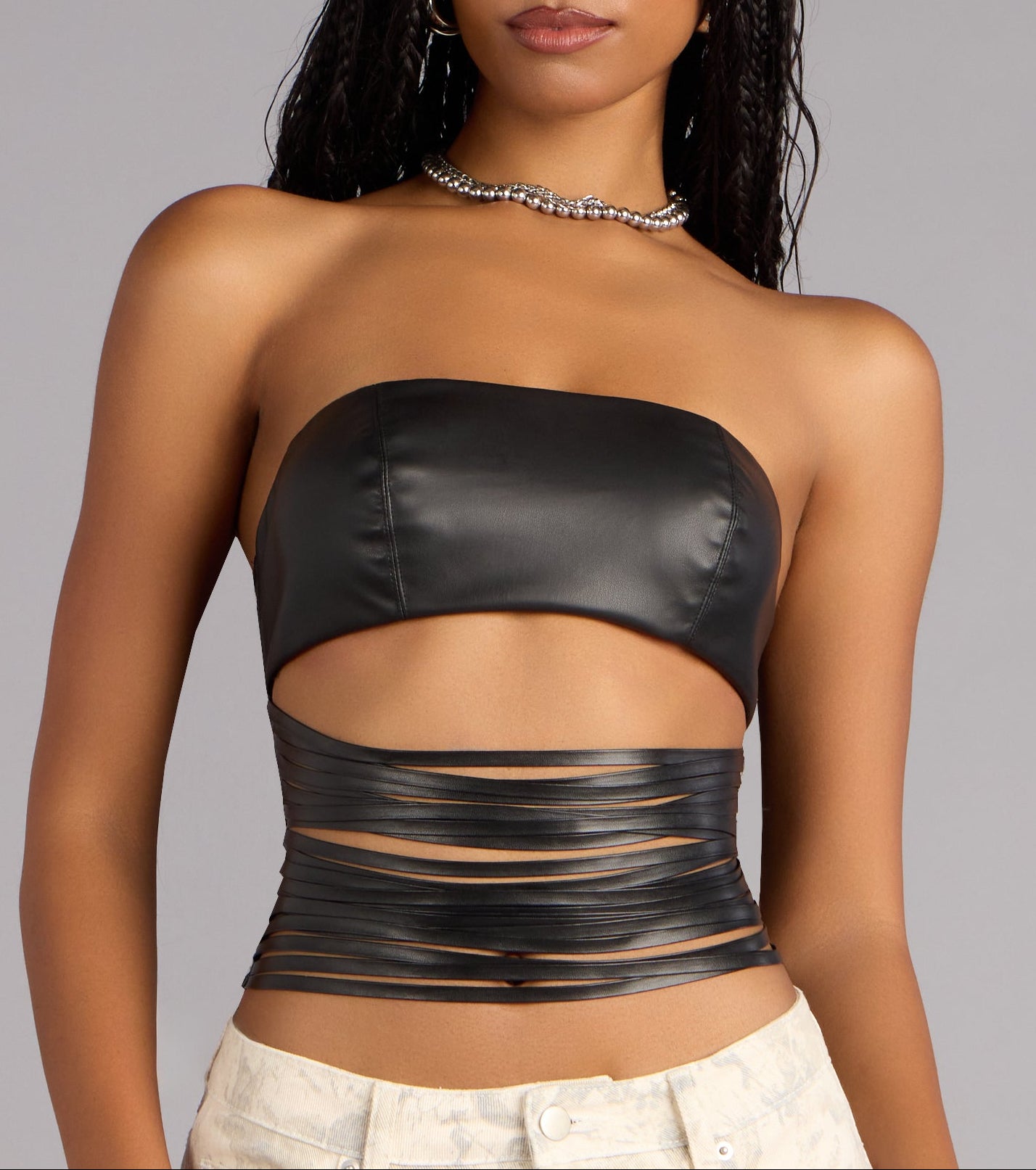 Confidently Bold Strappy Faux Leather Tube Top
