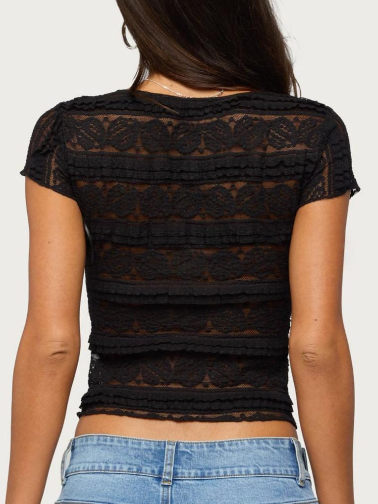 Avalee Sheer Lace V Neck Top