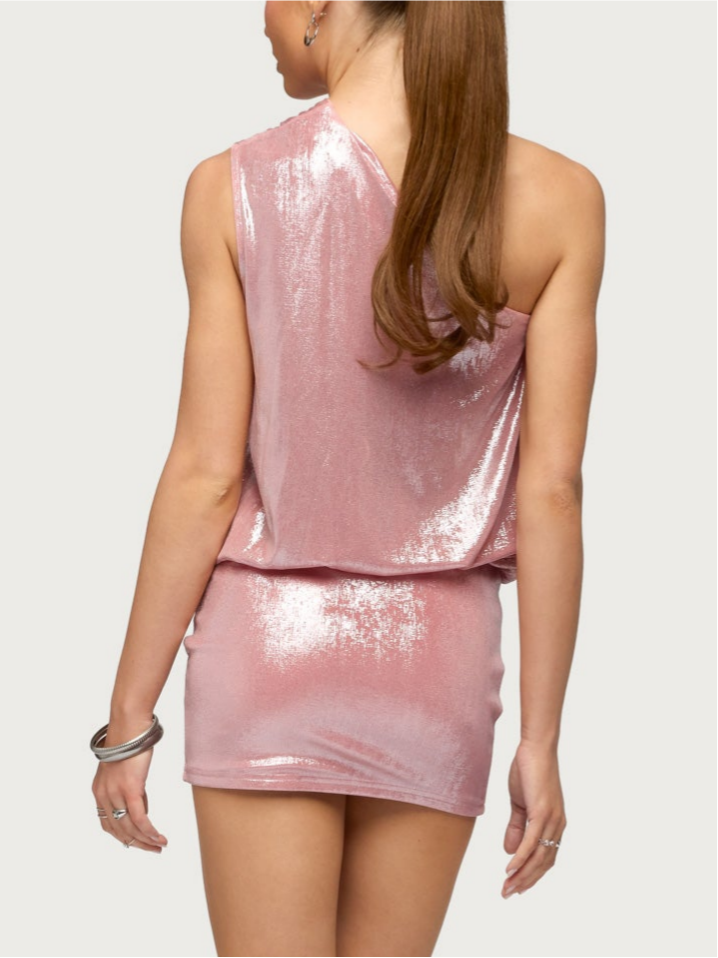 Prussia Shiny One Shoulder Mini Dress