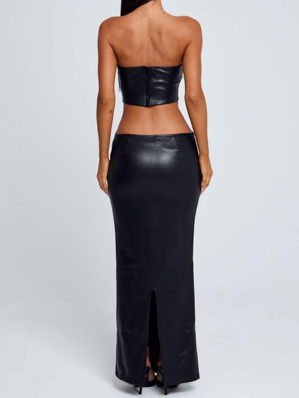 Black Leather Cut-Out Maxi Dress