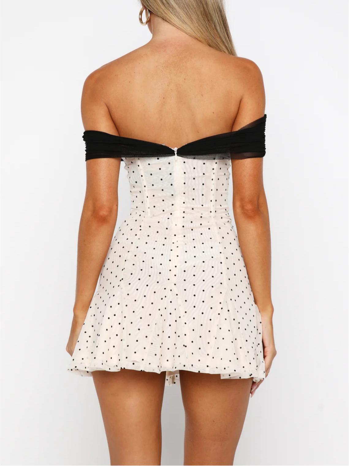 Bliss Mode Mini Dress Cream/Black Polka Dot