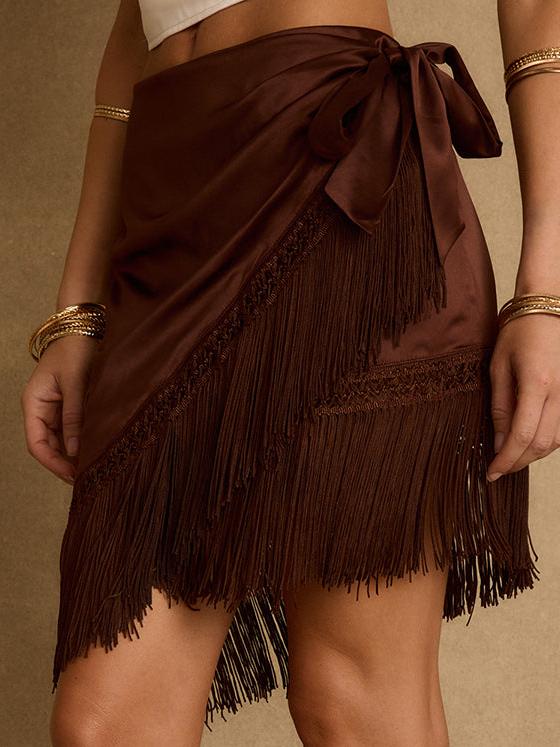 Canela Espresso Satin Fringe Sarong
