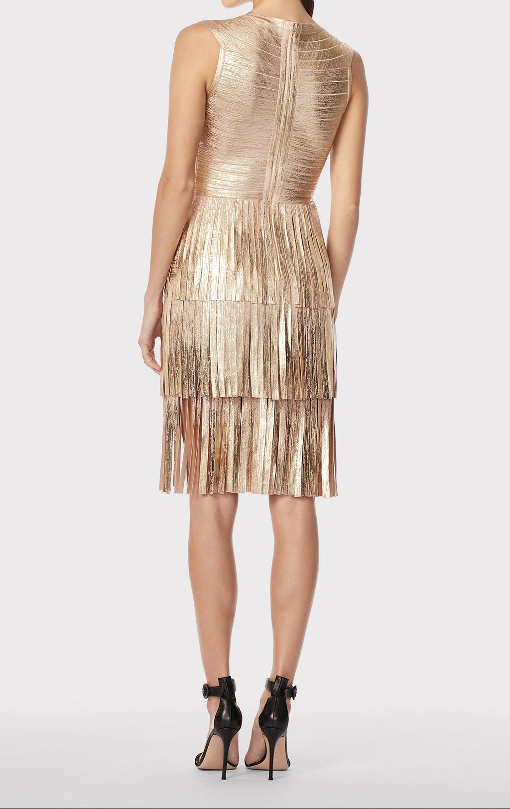 V Neck Foil Fringed Midi Dress