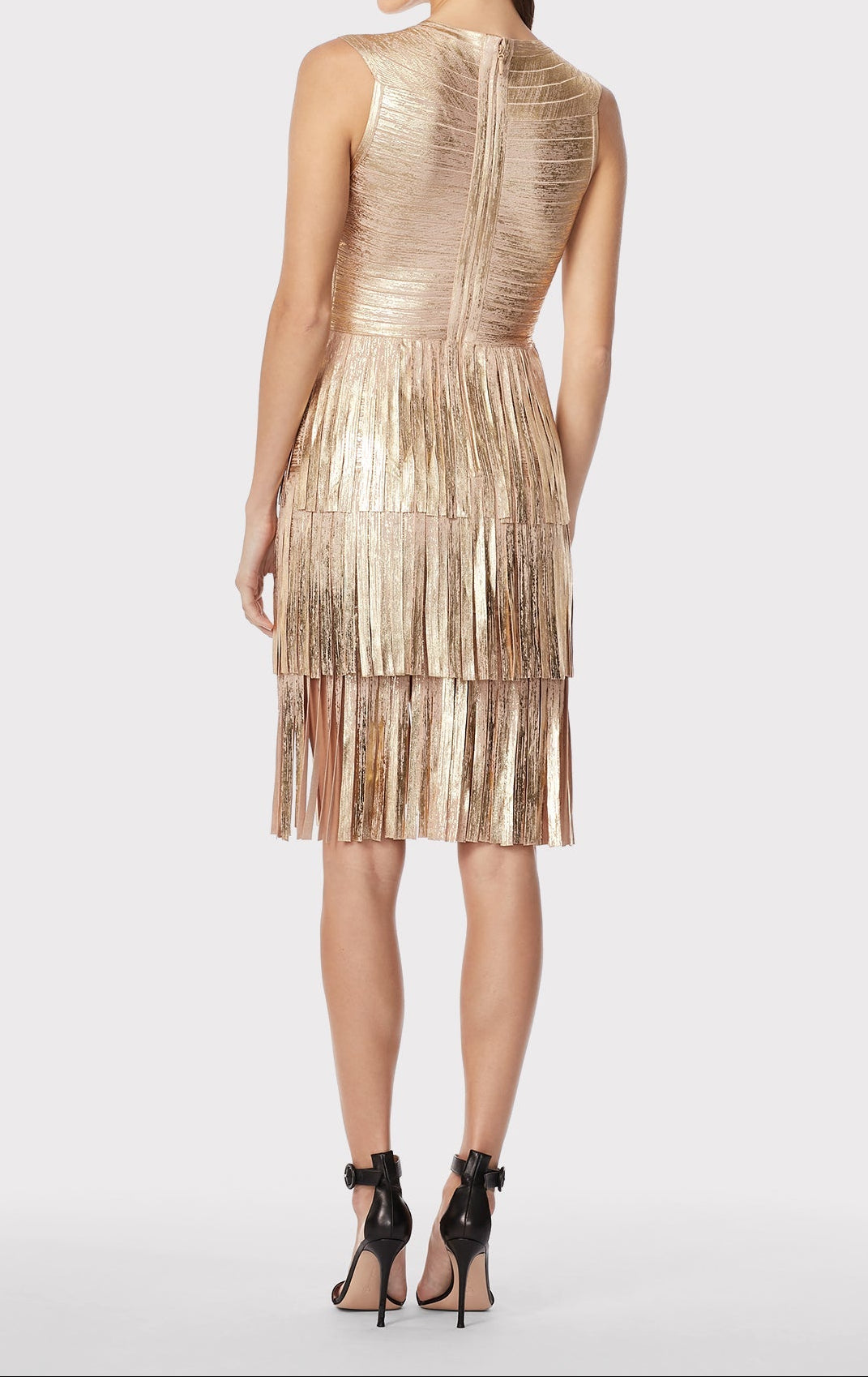 V Neck Foil Fringed Midi Dress