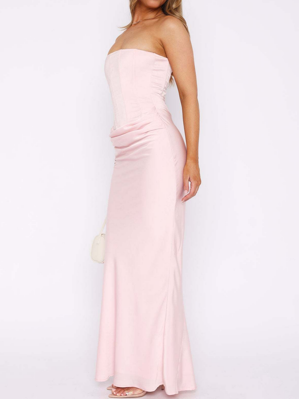 Strapless Fitted Bodycon Satin Maxi Dress