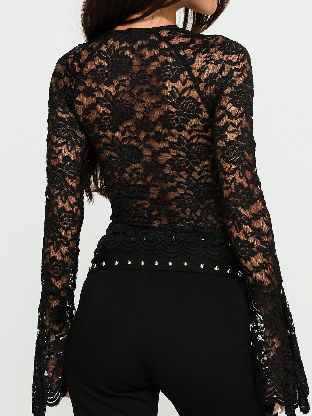 Karmel Lace Long Sleeve Top Black