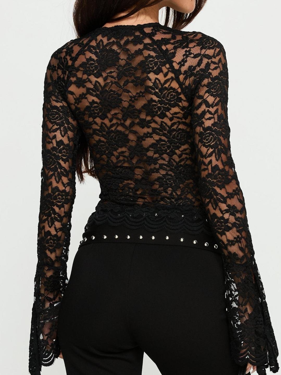 Karmel Lace Long Sleeve Top Black