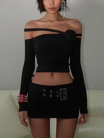 Baddie Rose Asymmetric Off Shoulder Top