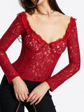 Miquela Long Sleeve Corset Lace Top Red