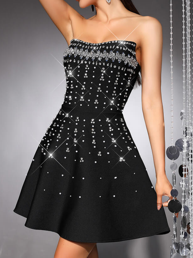 Strapless A-Line Bandage Dress-Black