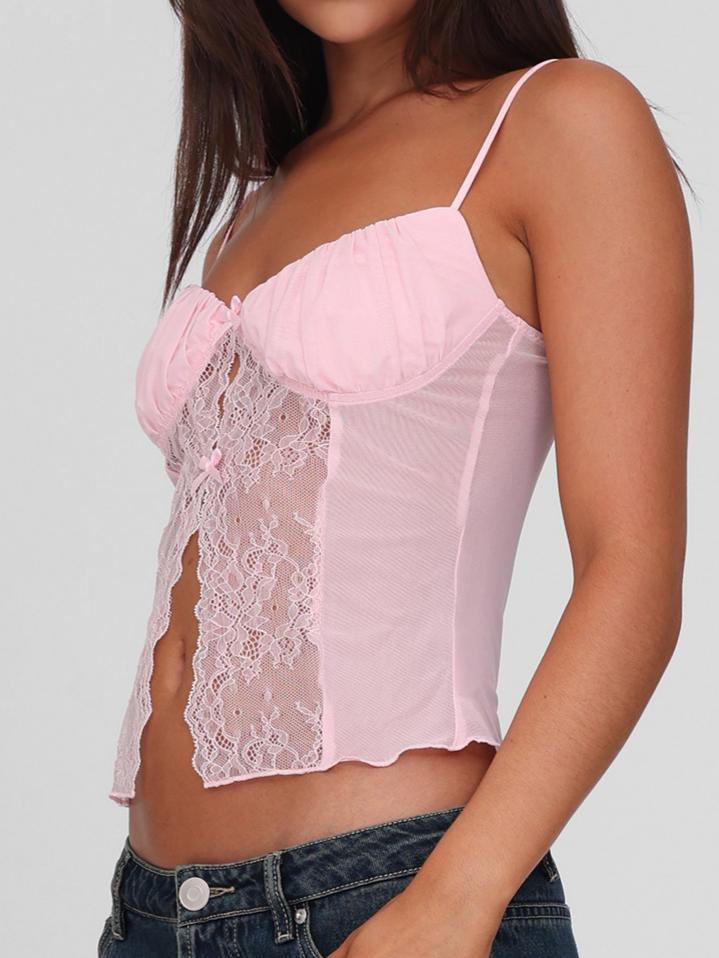 Party Alluring Sheer Lace Crop Top