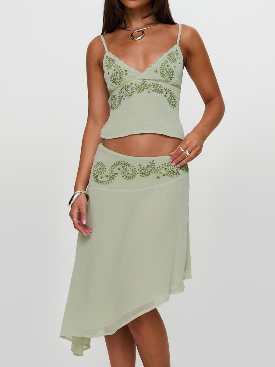 Pappilion Asymmetrical Midi Skirt Sage