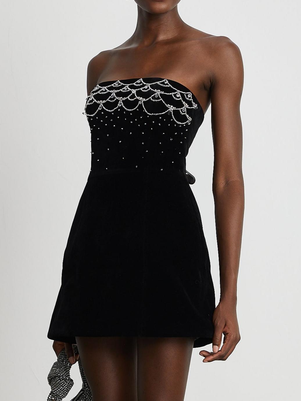 Sandrine Crystal-Embellished Velvet Mini Dress