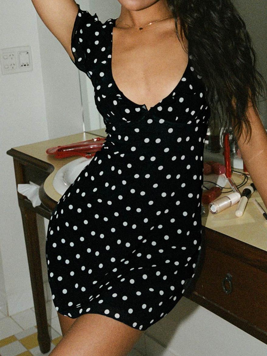 I Guess So Mini Dress Black Polka Dot Tall