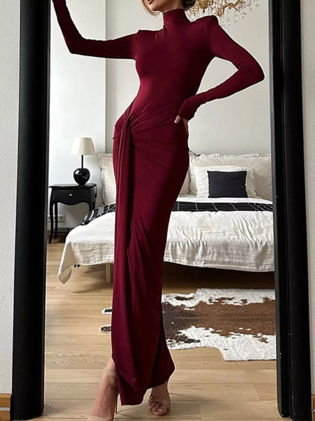 Autumn Winter Unique Personality Slit Maxi Dress