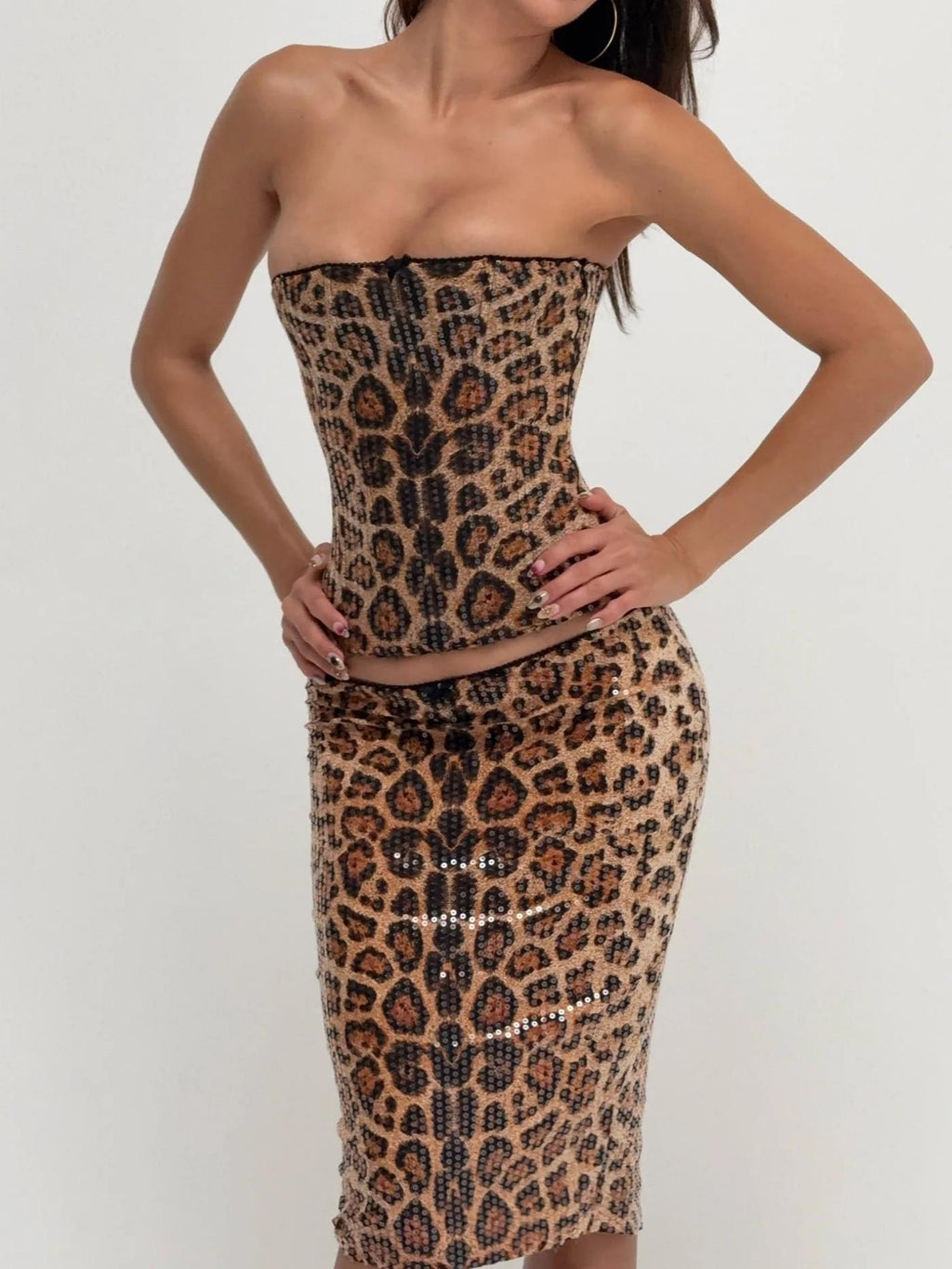 Onza Leopard-Print Corset and Midi Skirt Set