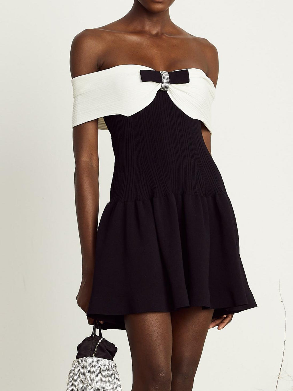 Angèle Black Off-Shoulder Knitted Mini Dress