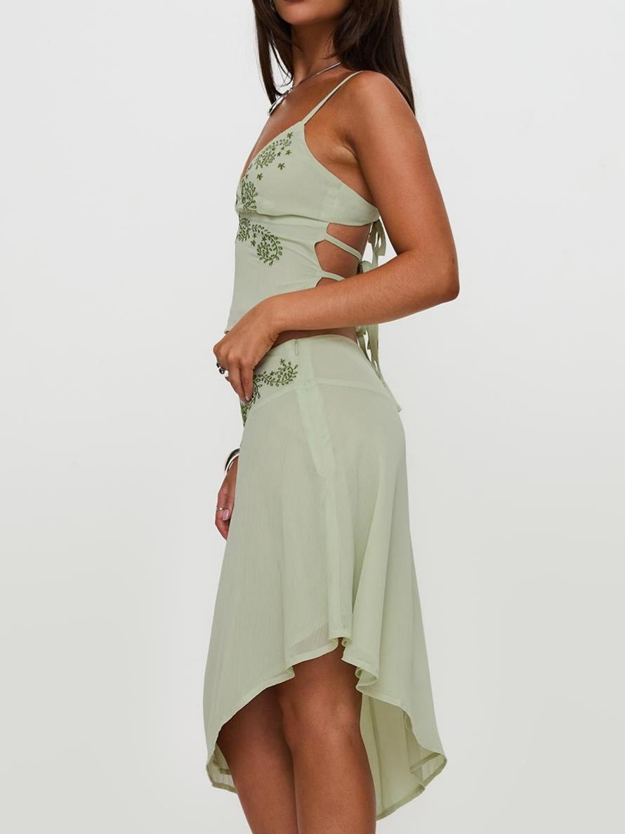 Pappilion Asymmetrical Midi Skirt Sage