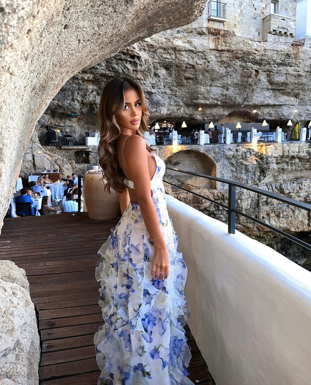 Menti Santorini Iris Flower Maxi Dress