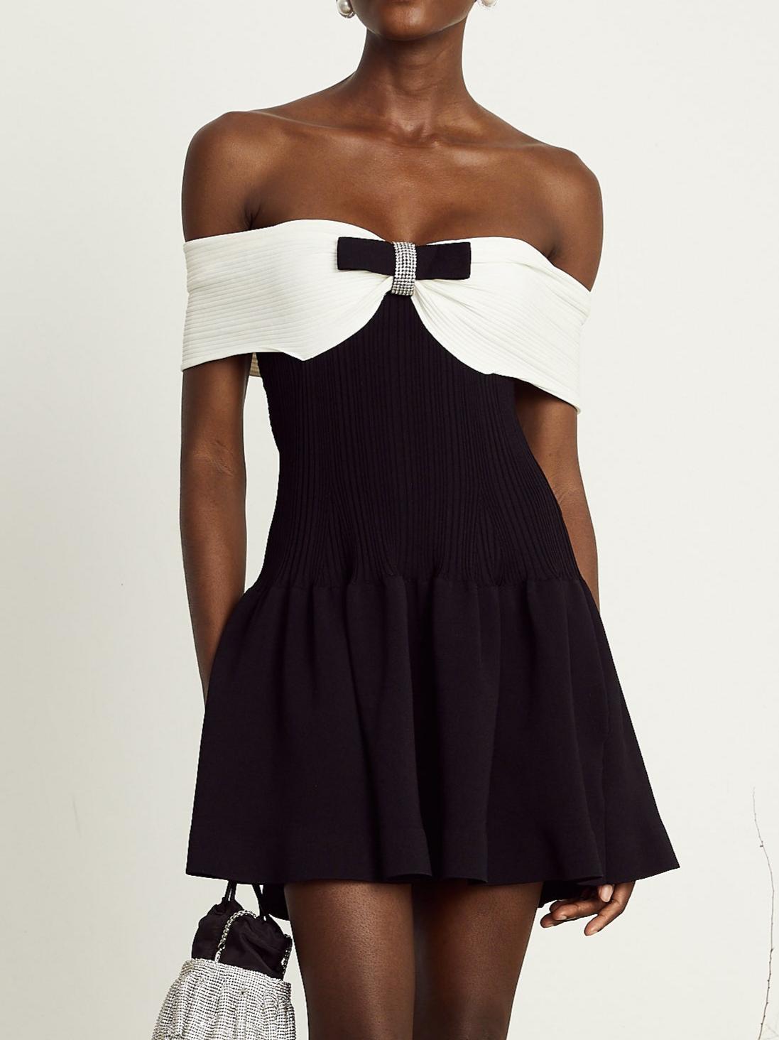 Angèle Black Off-Shoulder Knitted Mini Dress