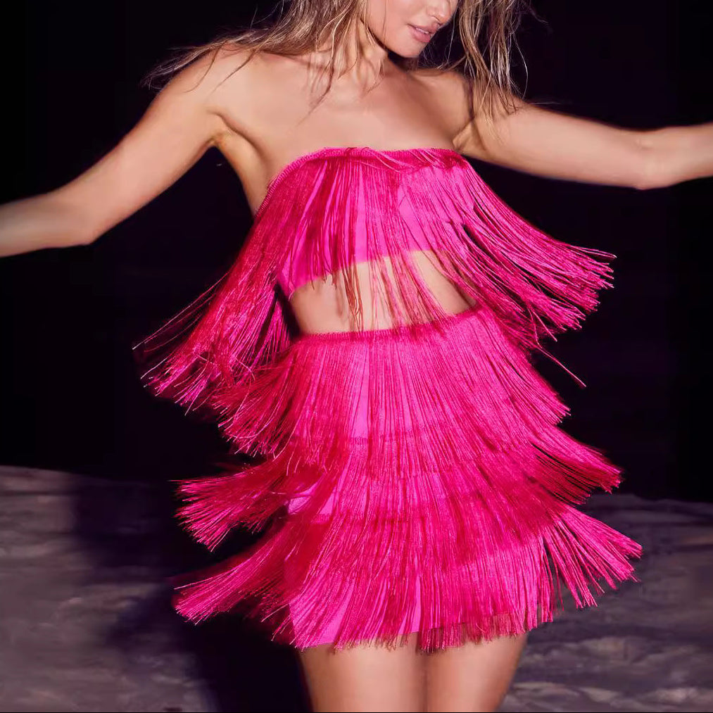 Starlit Fringe Cutout Mini Dress