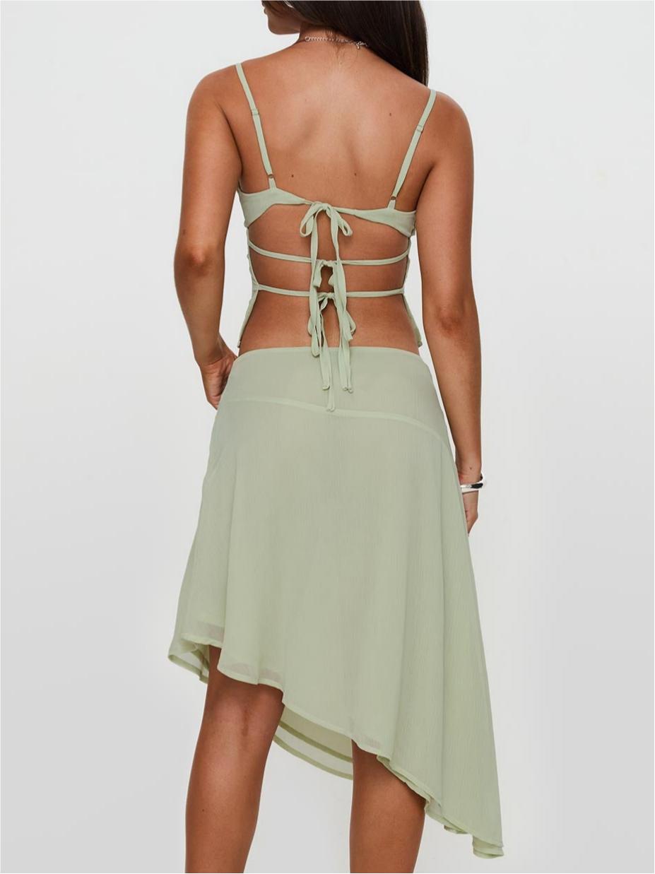 Pappilion Asymmetrical Midi Skirt Sage