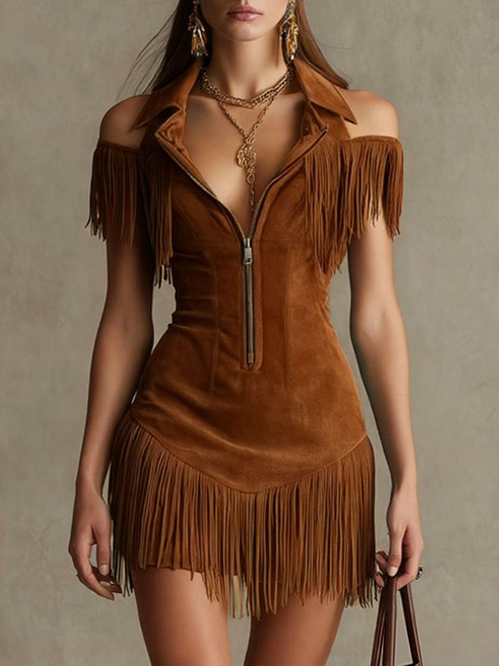 Vintage Western Suede Zip Mini Dress