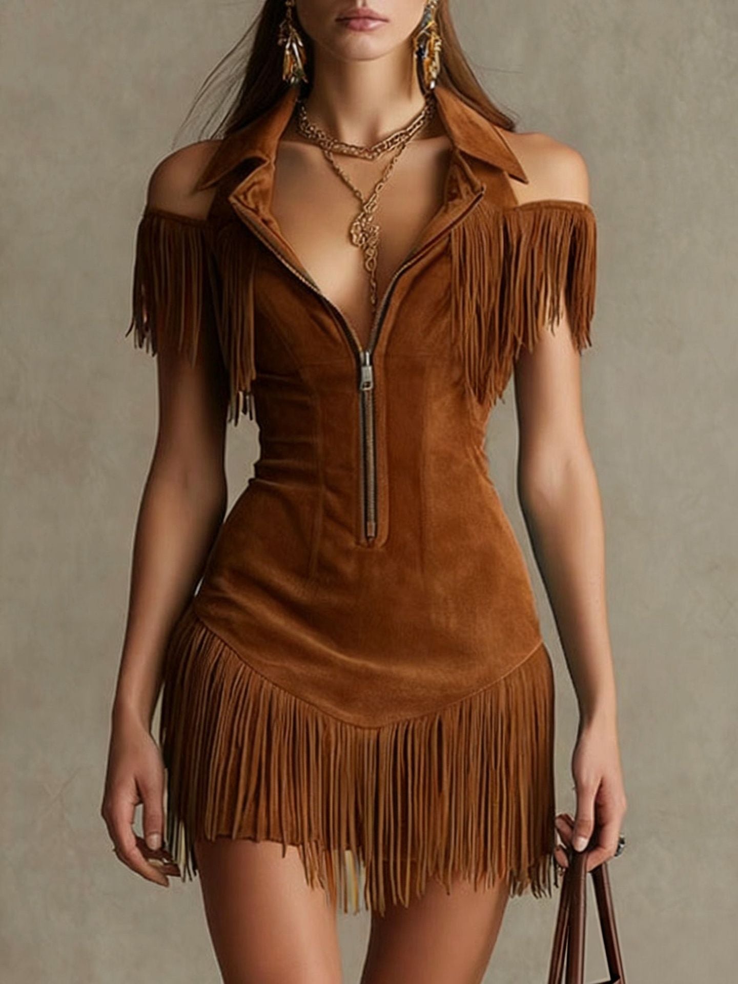 Vintage Western Suede Zip Mini Dress