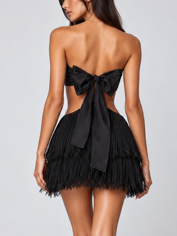 Noctelle Layered Fringe Mini Dress