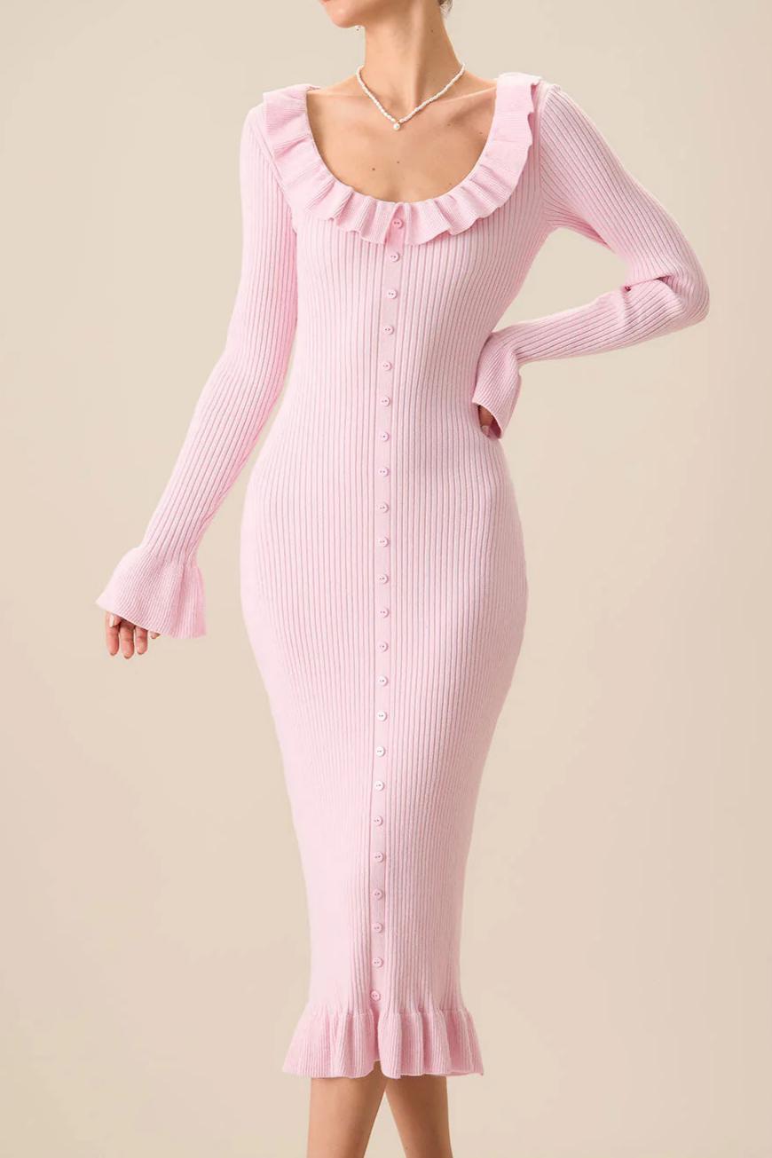 Home Comfort Sweet Pink Ribbed Dress