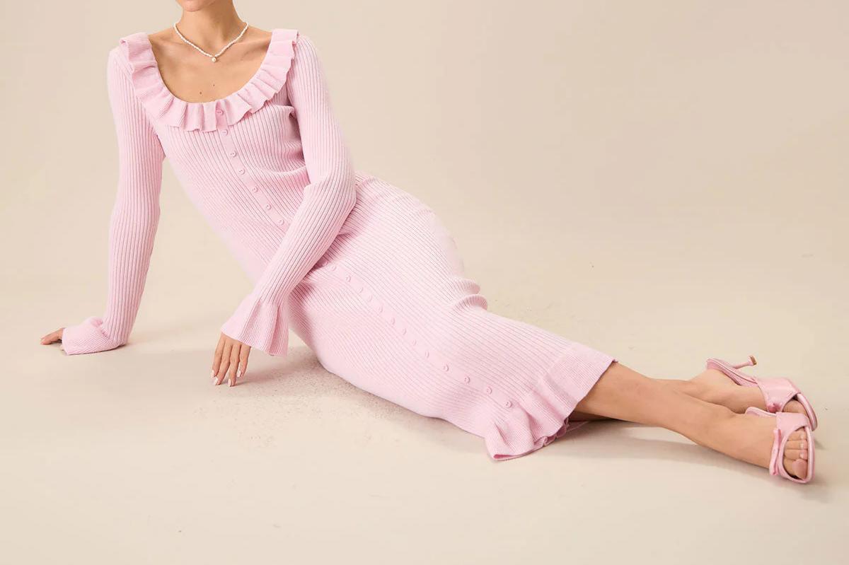 Home Comfort Sweet Pink Ribbed Dress