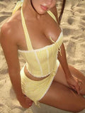 Lemon Coast Gingham Halter Set
