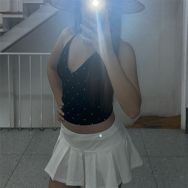 Y2K Polka Dot Halter Low Cut Tank Top