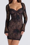 Black Lace Embroidered Mini Dress