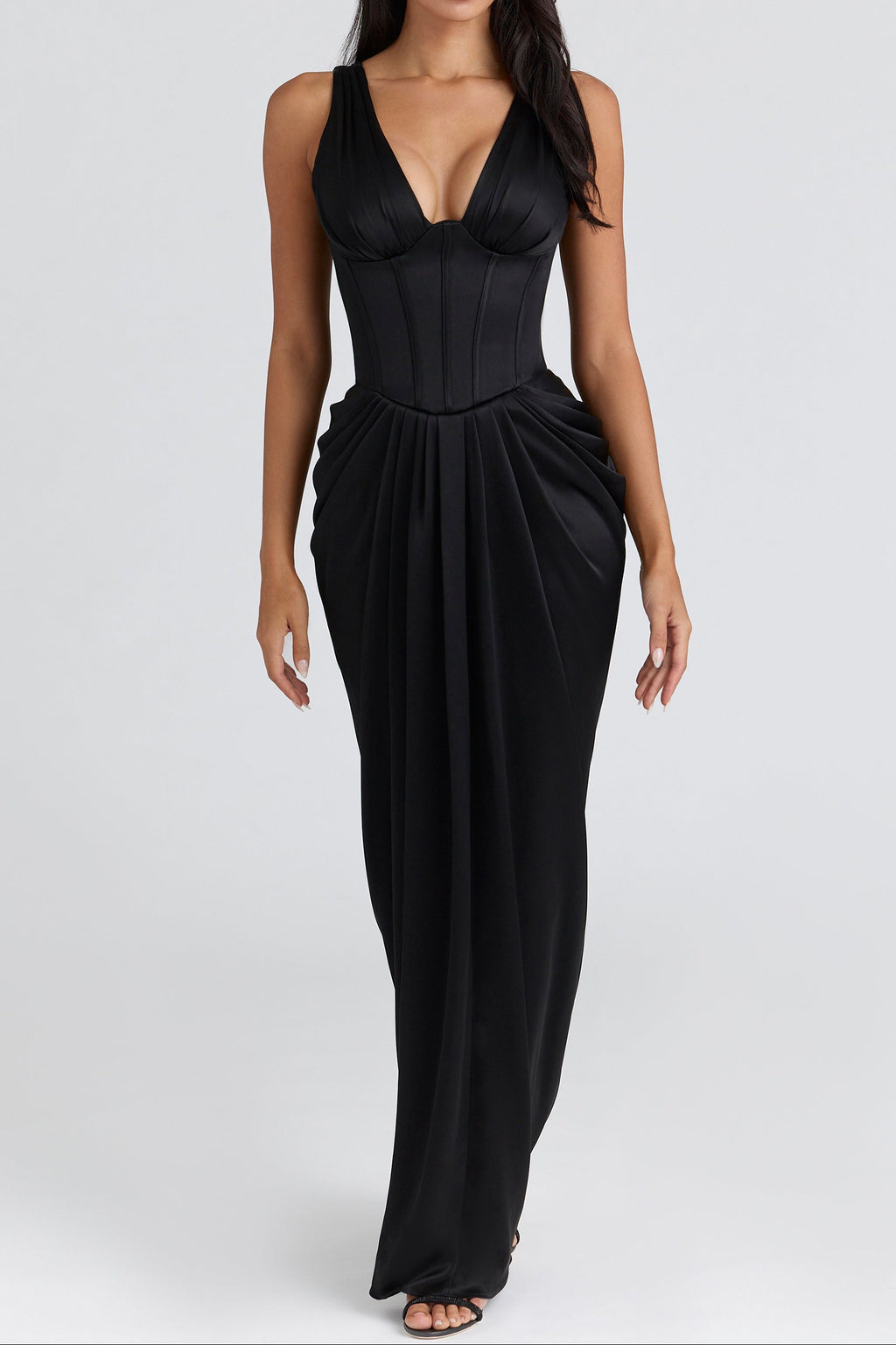 Black Satin Hourglass Maxi Dress