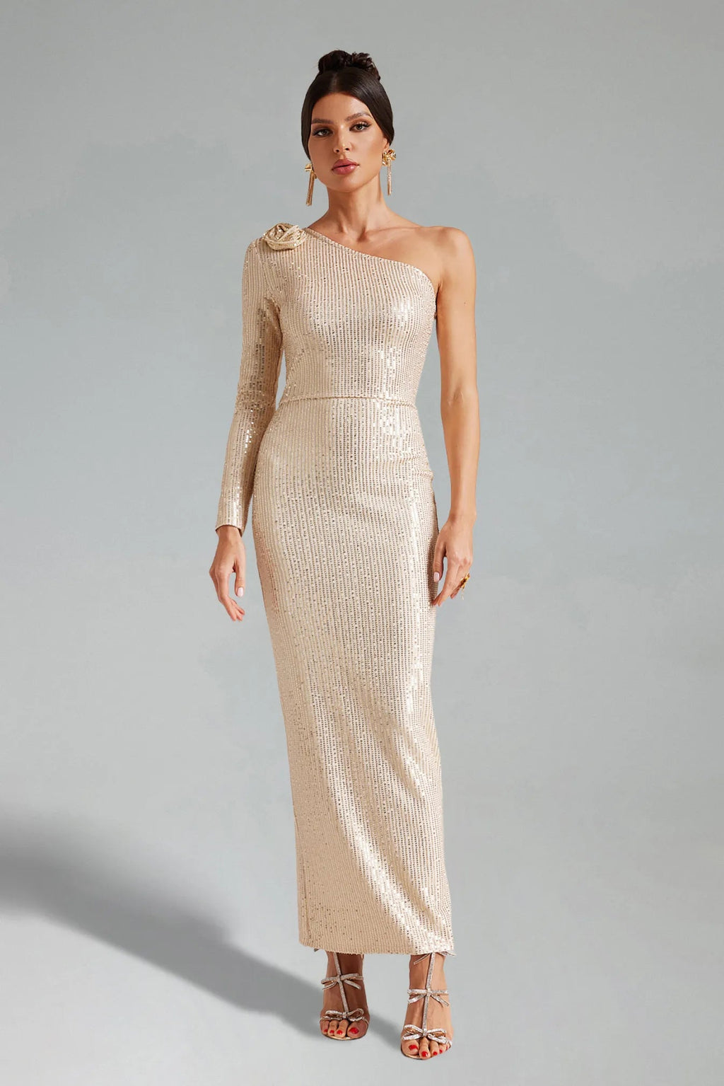 One Shoulder Sequin Maxi Dress