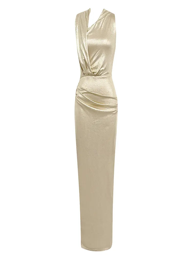 Solid Sequins Fold Maxi Dress