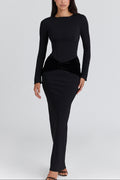 Black Long Sleeve Crepe Jersey Maxi Dress