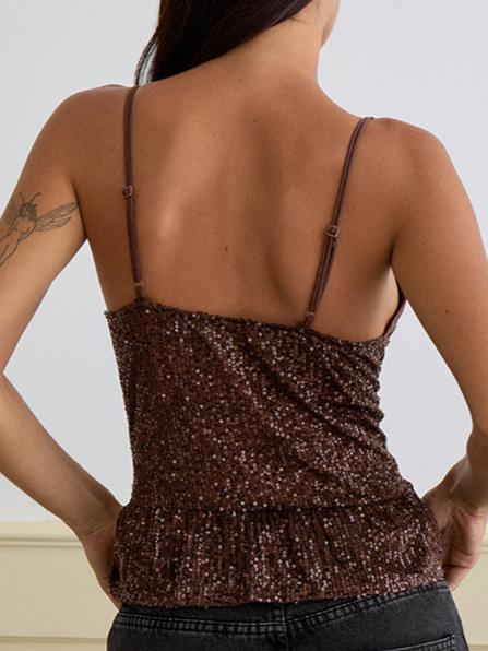Cami Top in Drape Sequin Brown